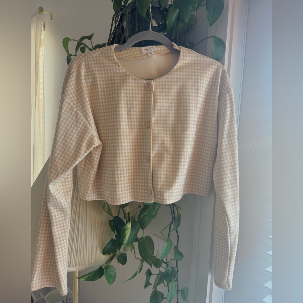 Le Lis Beige Checkered Cardigan
